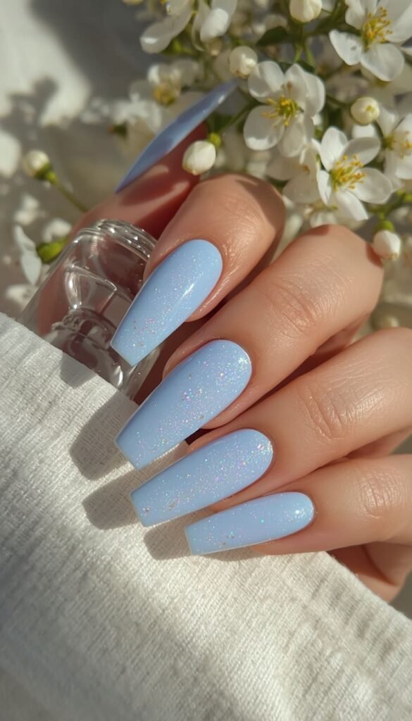 Powder Blue Coffin Nails