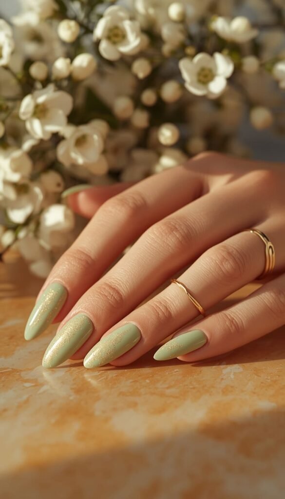 Sage Green Almond Shape Nails