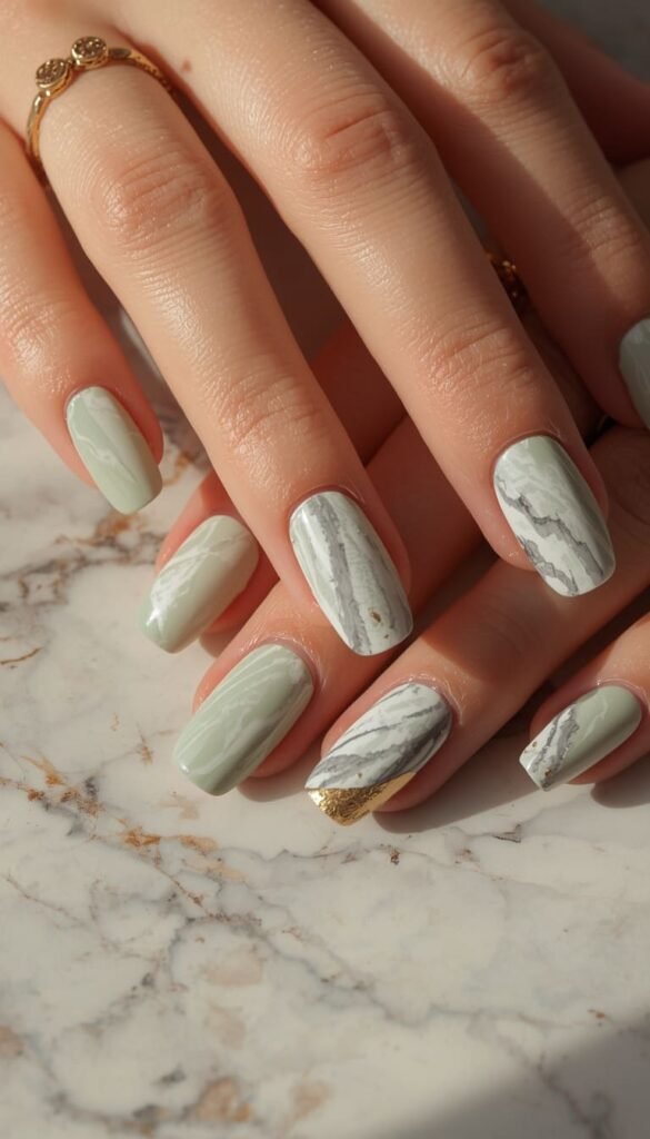 Sage Marble Nails