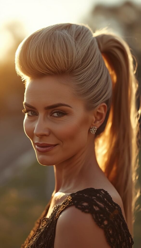 Sculpted Pompadour Ponytail