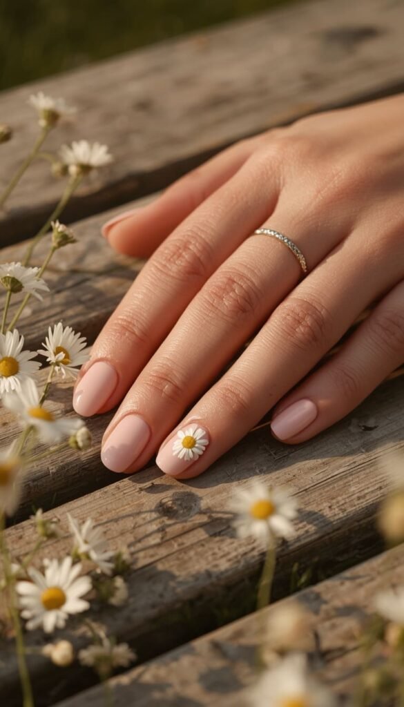 Short Pink Summer Nails With a Daisy Detail — Small Canvas Big Statement