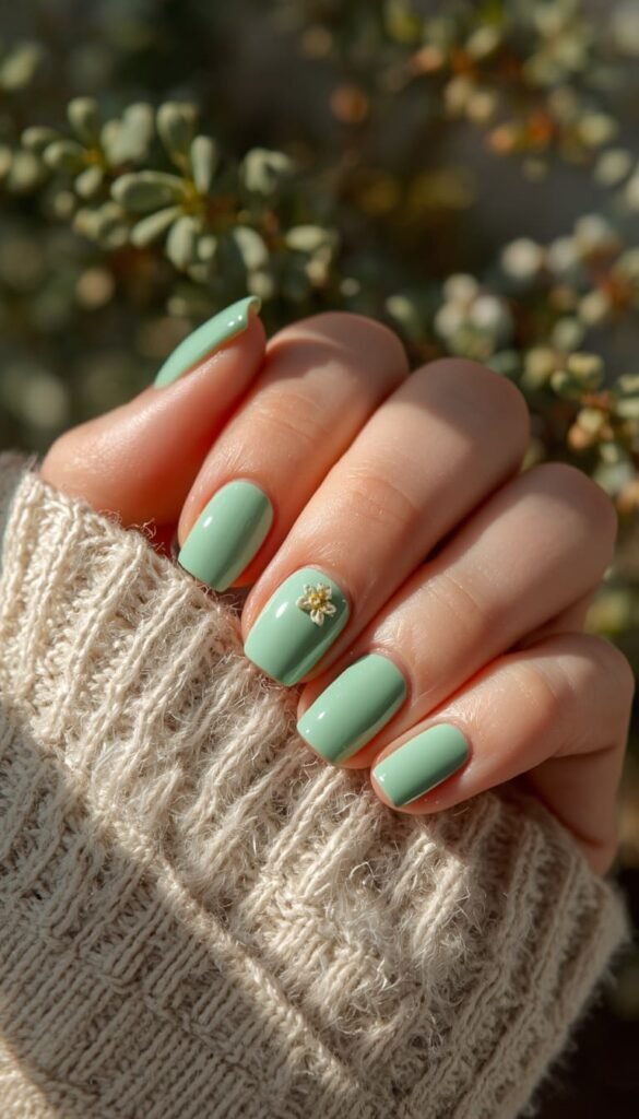 Short Sage Green Nails