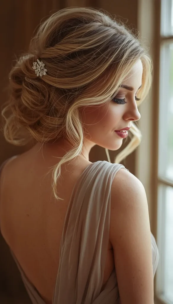Side Swept Waves With a Pin Effortless and Earring Friendly