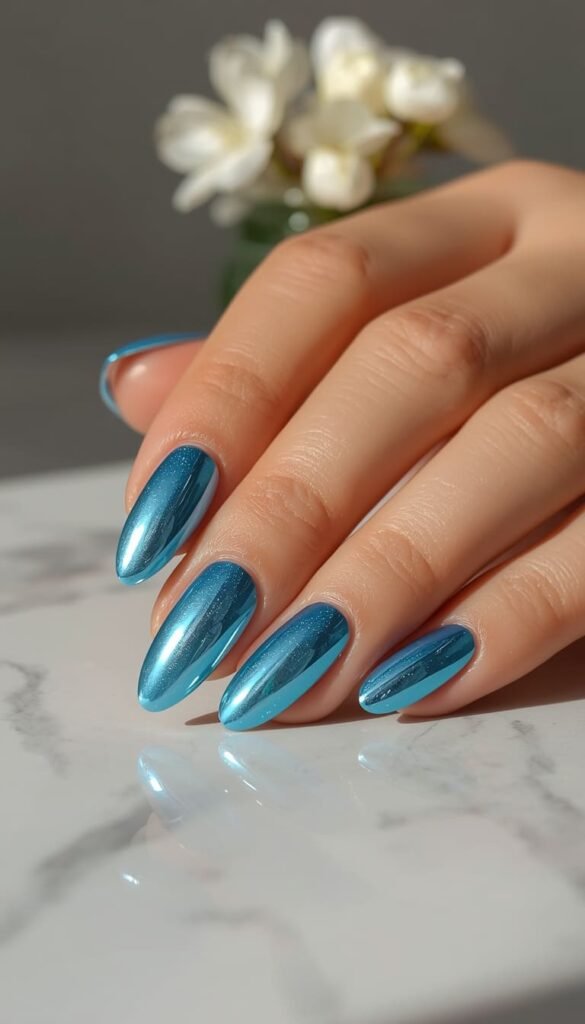 Sky Blue Chrome Nails