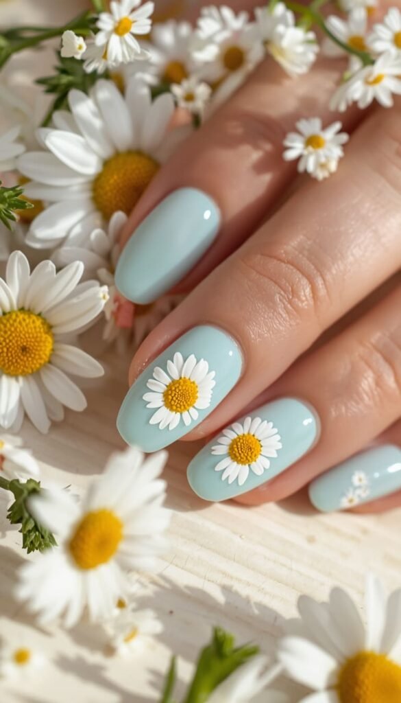 Soft Blue Watercolor Manicure