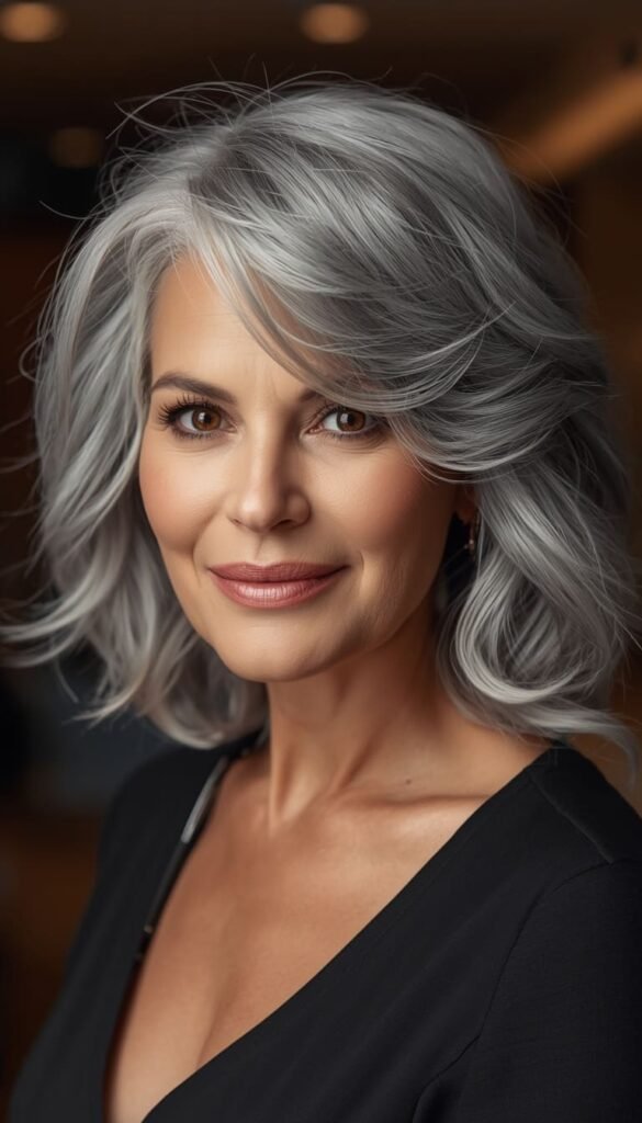 Soft Choppy Layers on Gray Hair