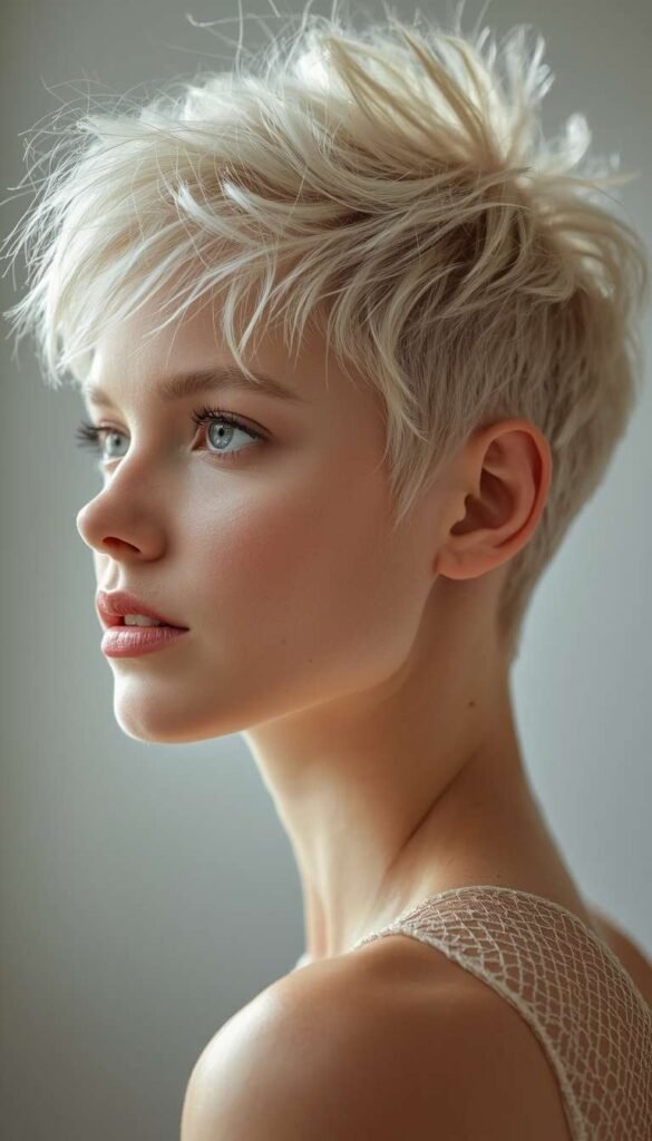 Soft Platinum Blonde Pixie Mullet for Thin Hair