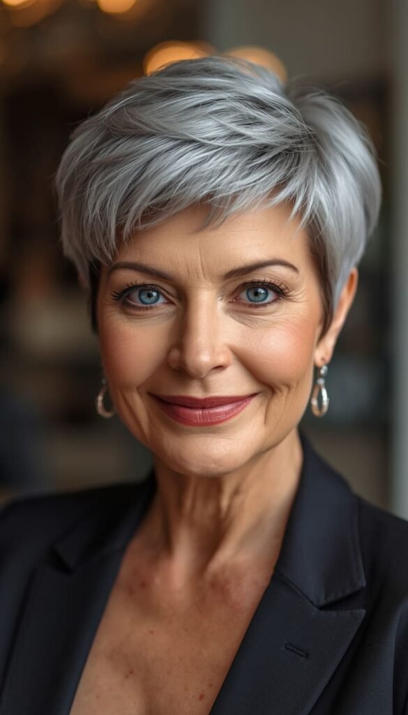 The Silver Gray Pixie with Face Framing Highlights