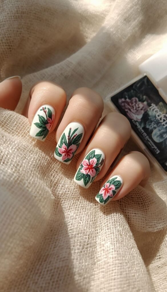 Tropical Botanical Hand Painted Nails — When Your Nails Become a Canvas