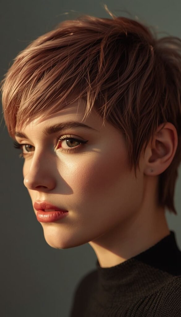 Vintage Mauve Textured Pixie Mullet