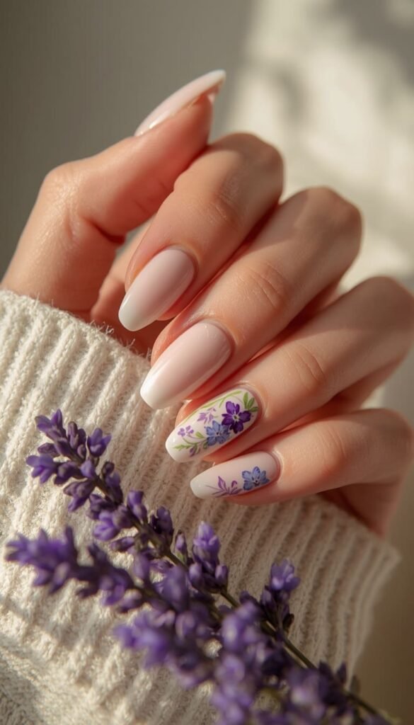 Violet Floral Nail Art