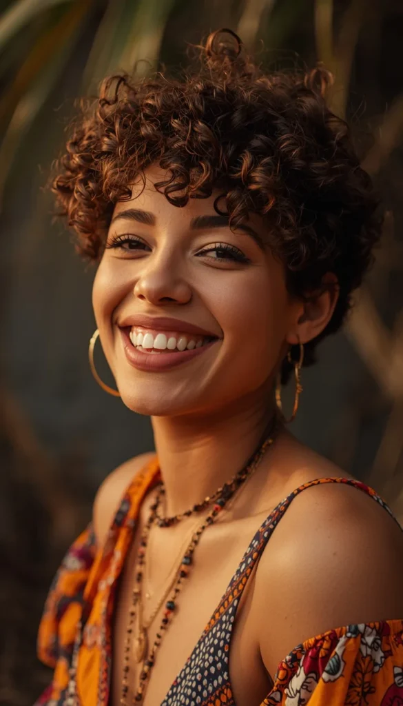 Curly Or Wavy Textured Pixie With Bangs