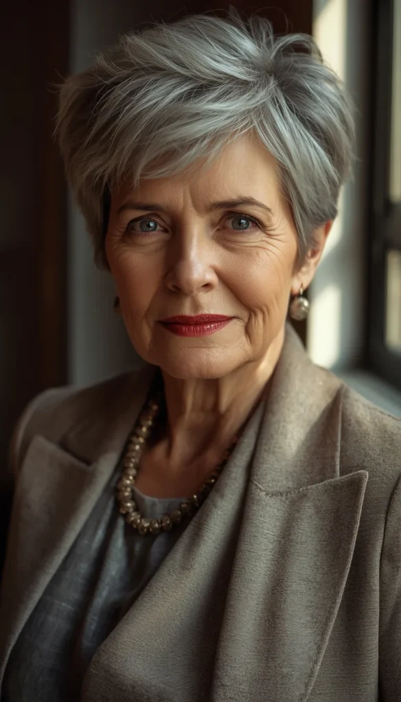  Elegant Silver And Salt And Pepper Messy Pixie For Women Over 60