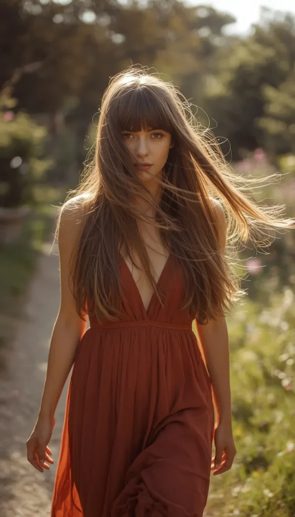 Long Layered Hairstyle with Bangs