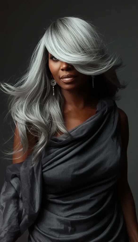 Long Layered Silver Hair