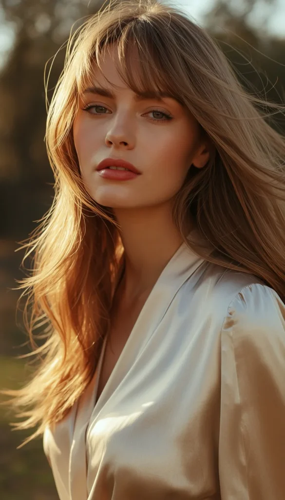 Long Layers with Face Framing Curtain Bangs