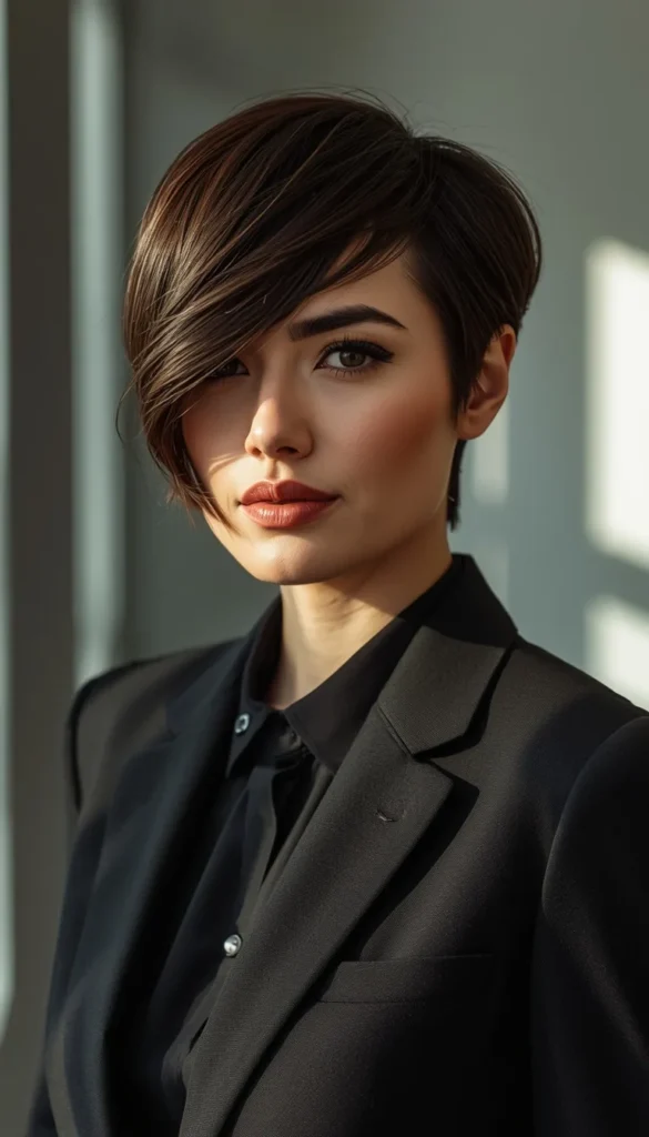 Modern Asymmetrical Pixie With Side Swept Bangs