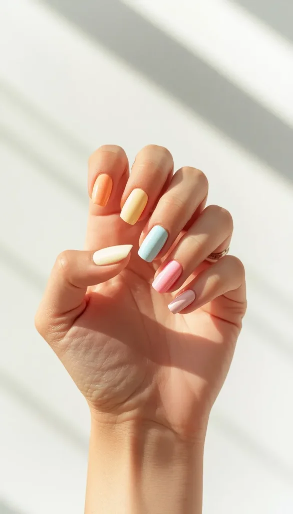 Pastel Rainbow Skittle Nails