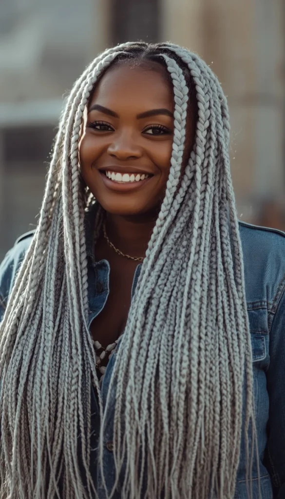 Protective Box Braids on Gray Natural Hair