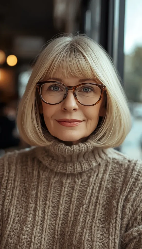 Shoulder Length Bob with Curtain Bangs