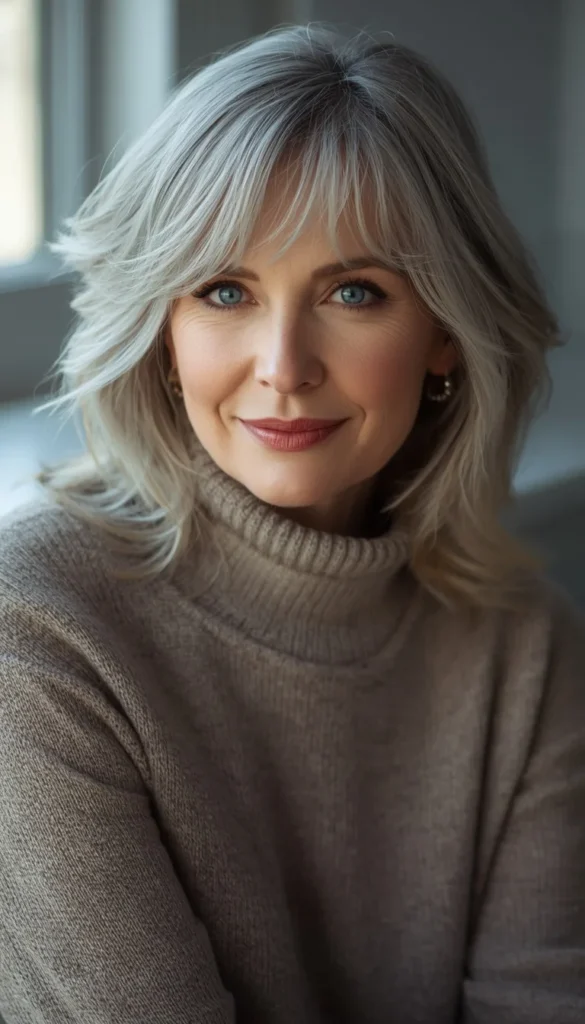 Silver and Gray Transition Cut with Soft Bangs