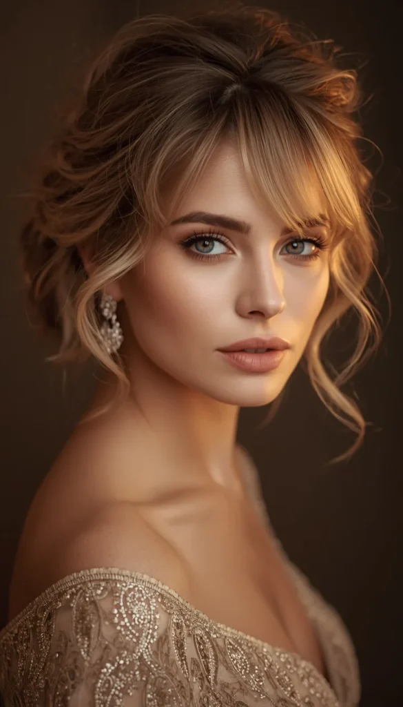 Tousled Updo Friendly Cut with Face Framing Bangs