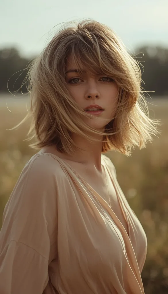 Wispy Shag with Side Swept Bangs