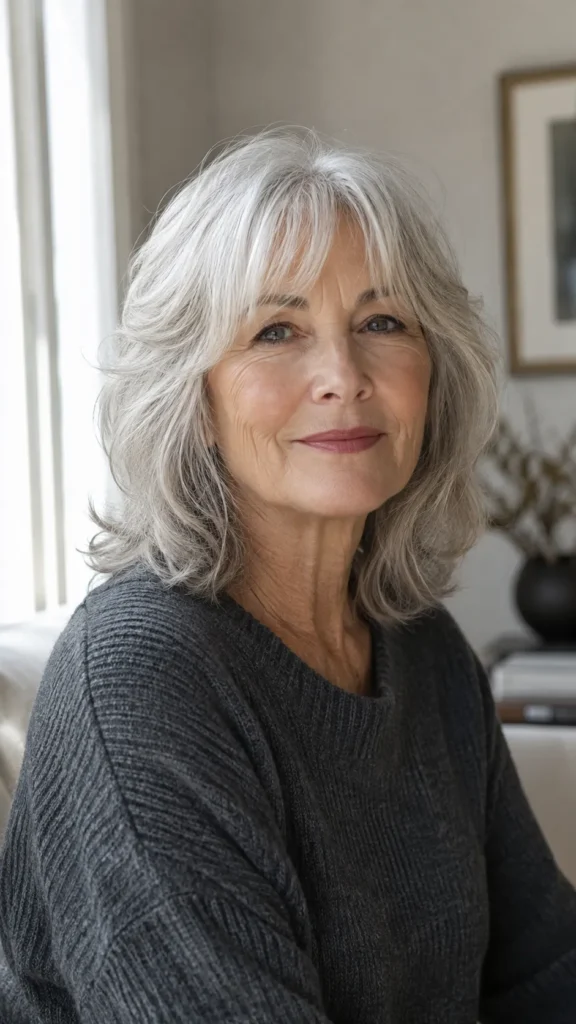 Feathered Bangs for Silver and Gray Hair