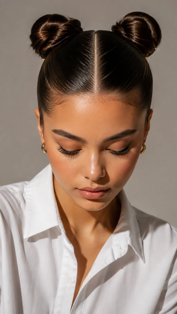 .Classic Sleek Space Buns