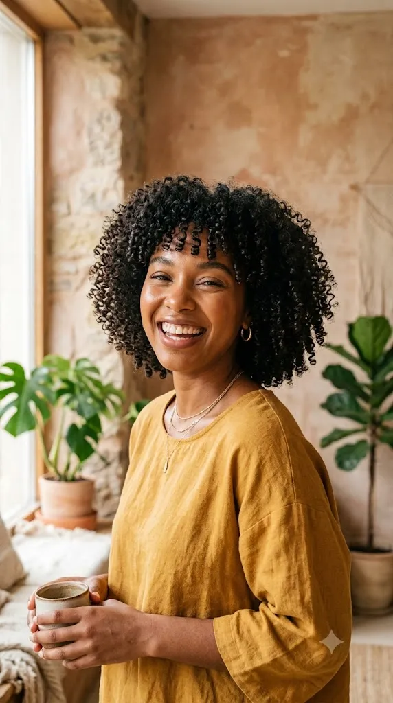 Curly Bob With Soft Fringe