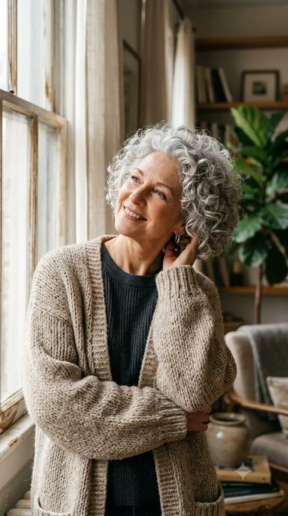Curly Gray Pixie with Volume