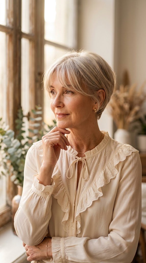 Pixie Cut with Long Curtain Bangs