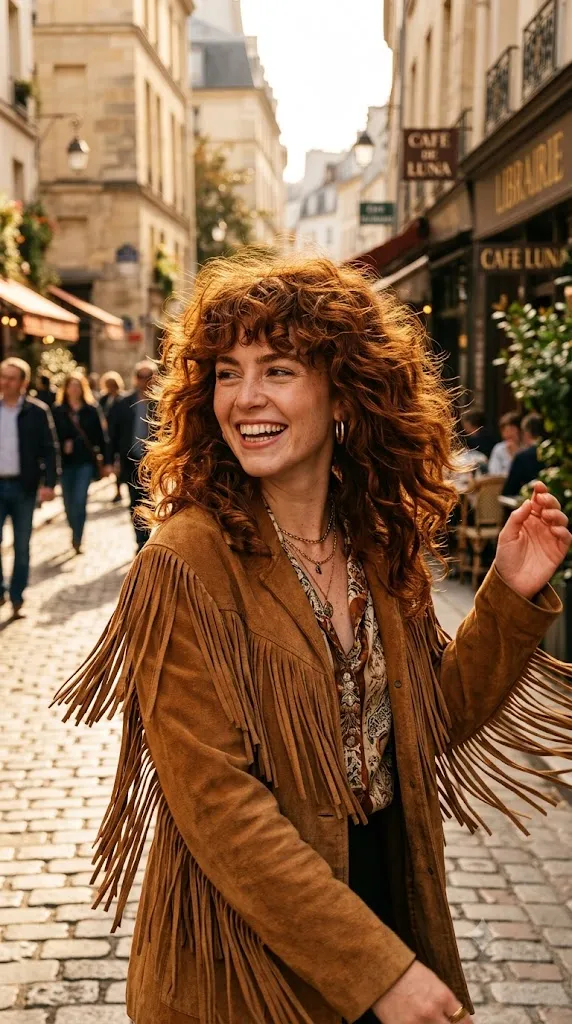 Shaggy Layers with Curly Bangs