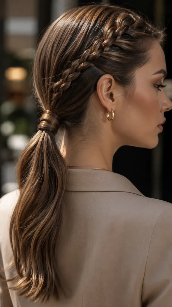 Side French Braid into a Low Ponytail