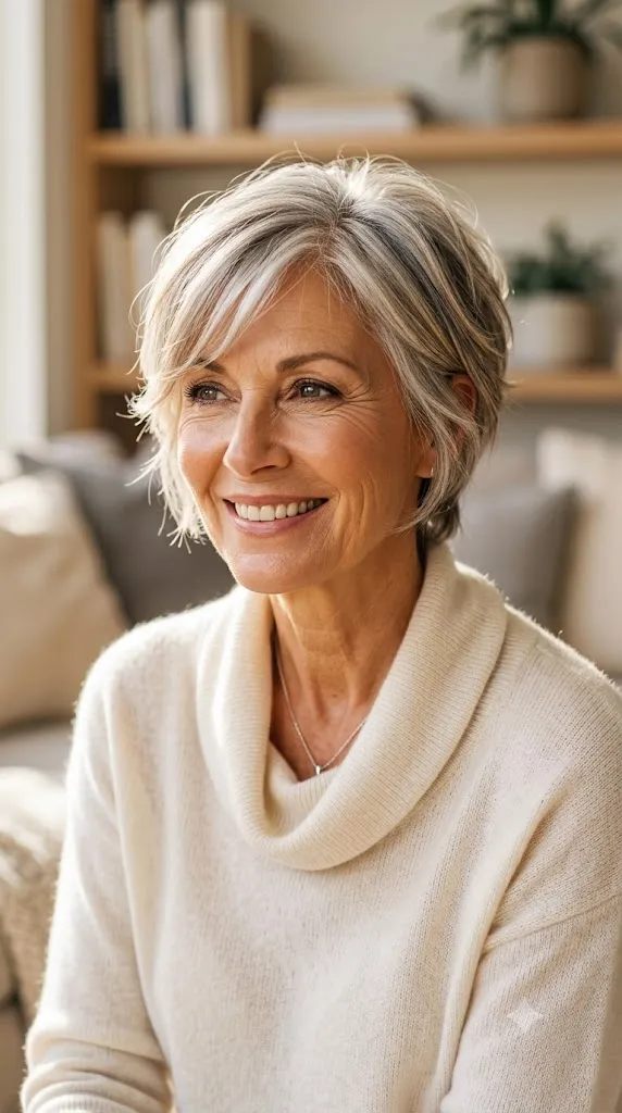 Soft Feathered Pixie Crop with Cheek Grazing Layers