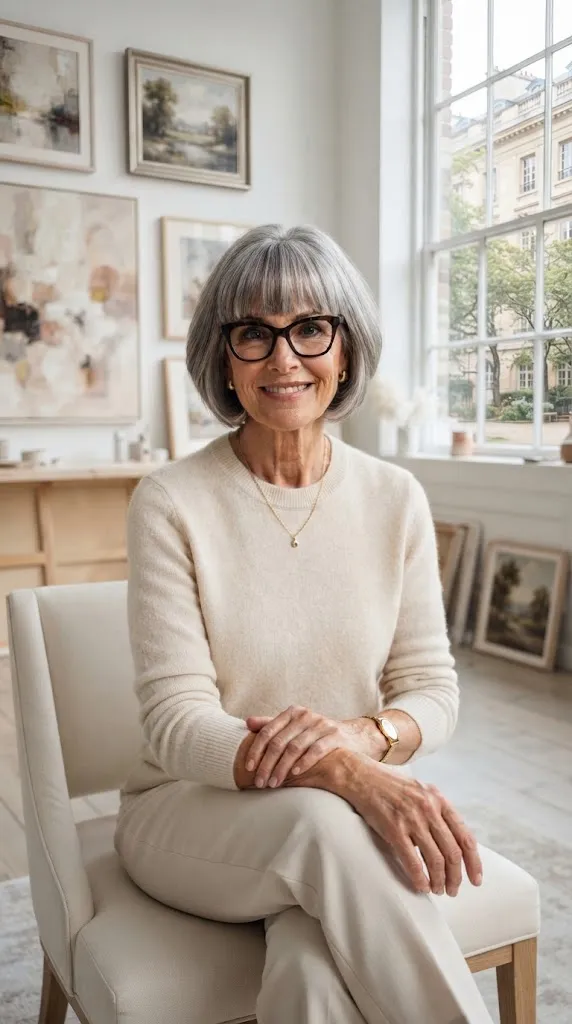 Stacked Bob With Full Bangs For Glasses Wearers