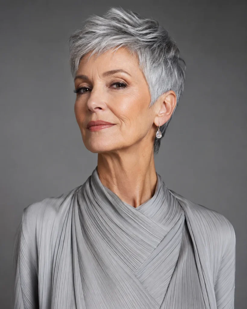 Tapered Silver Pixie for Natural Gray Hair