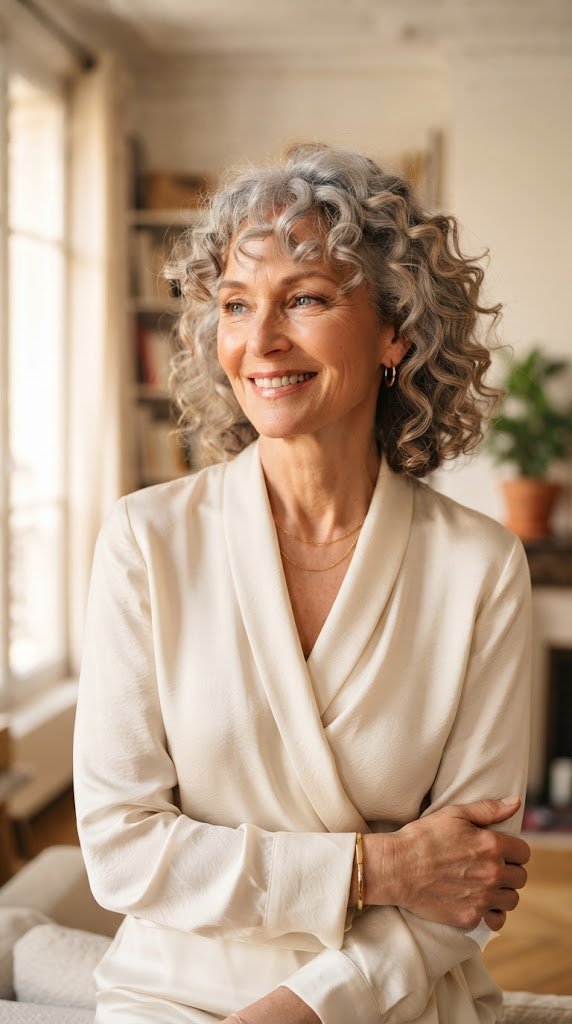 The Face Framing Curly Bob with Soft Bangs