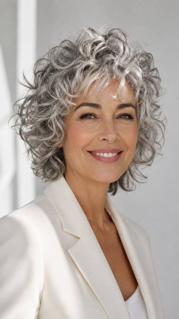 Tousled Silver or Gray Curly Shag