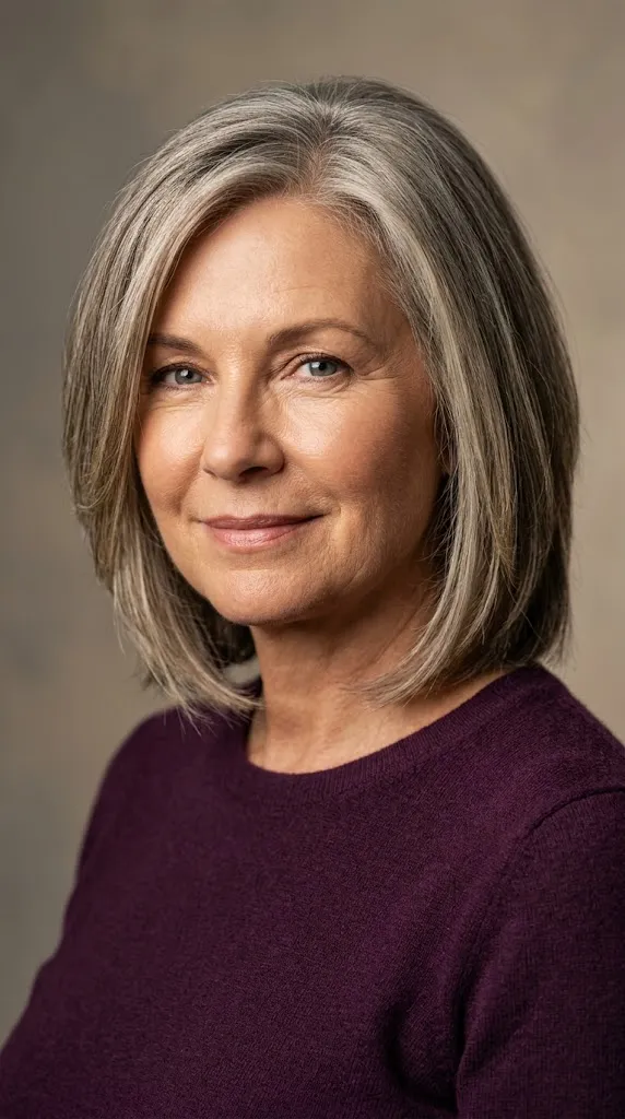 Voluminous Layered Bob for Mature Women with Round Face Shapes