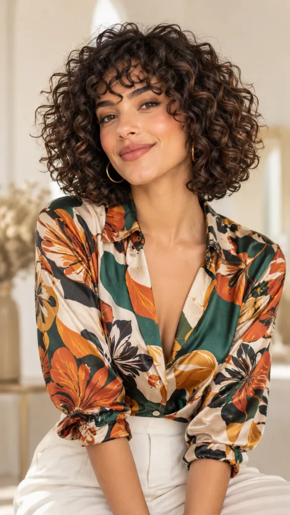 Curly Bob With Soft Fringe