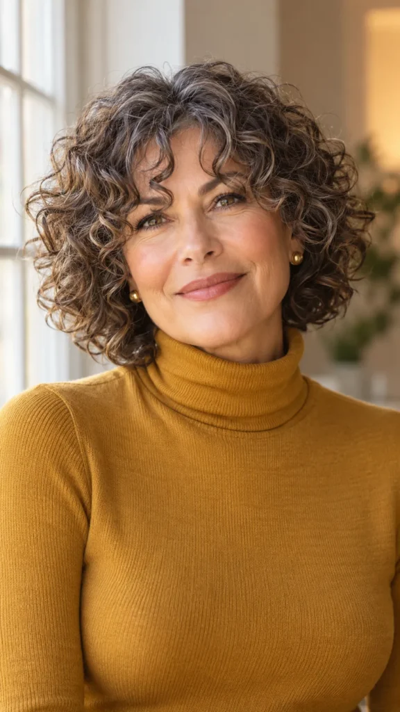 Curly Bob with Curtain Bangs