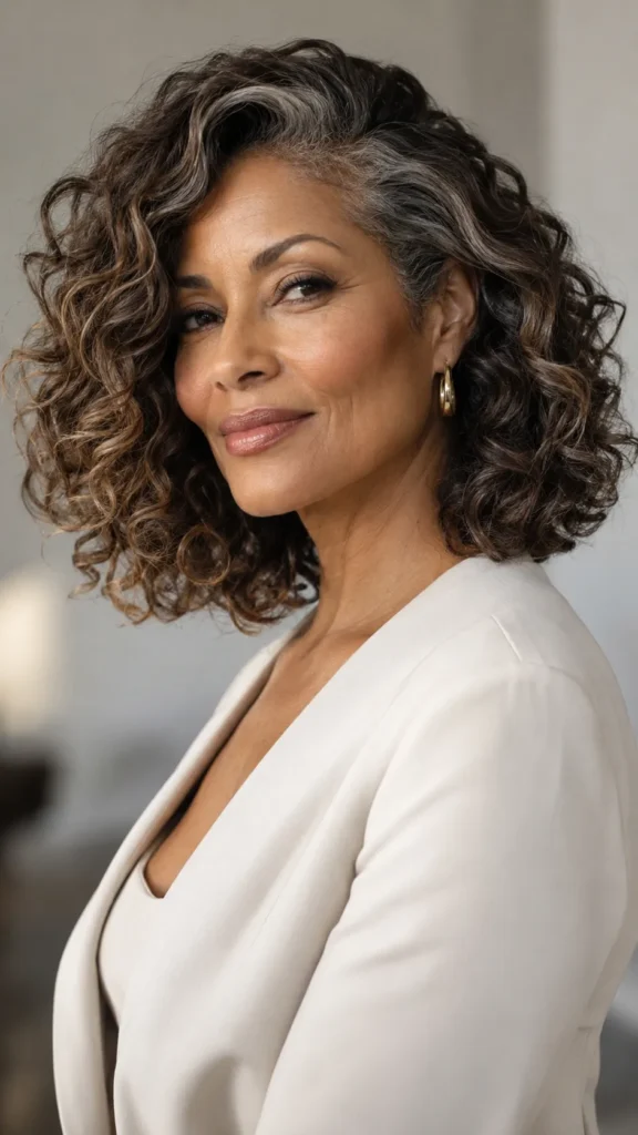 Curly Lob Long Bob with Deep Side Part