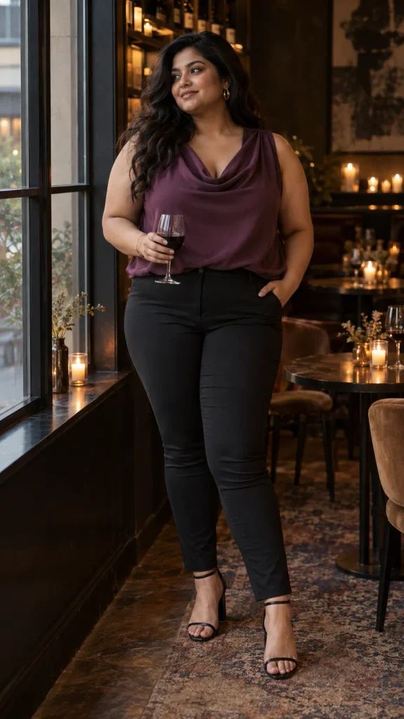 Date Night Outfit Three The Cowl Neck Top and Skinny Trousers