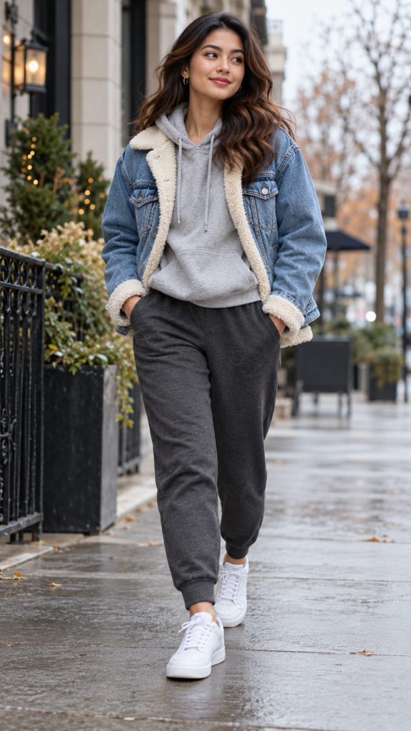 Denim Jacket With Hoodie And Joggers