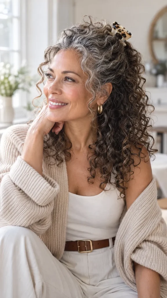 Half Up Curly Style with Claw Clip