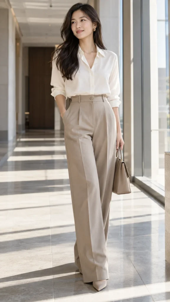  High Rise Pants With Front Pleats