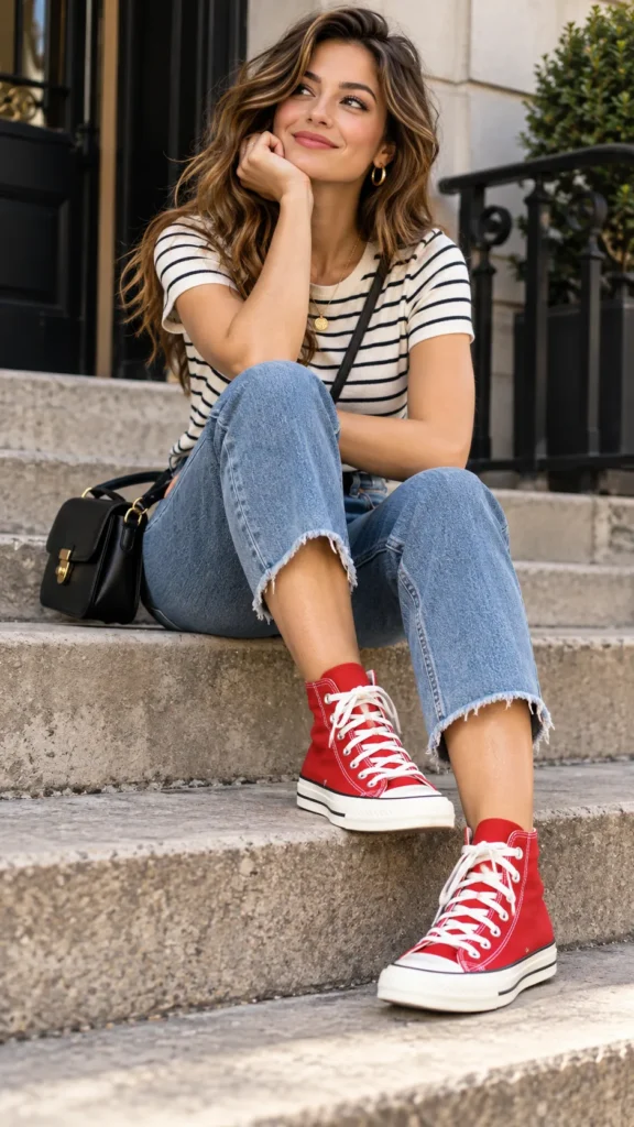 High Top Sneakers with Wide Leg and Baggy Jeans