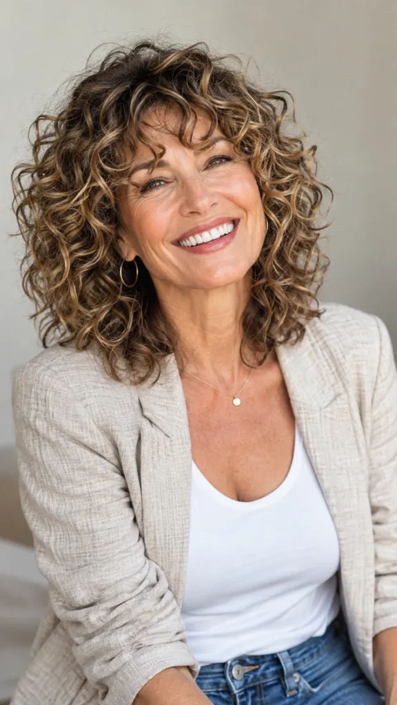 Shoulder Length Shag with Curly Bangs