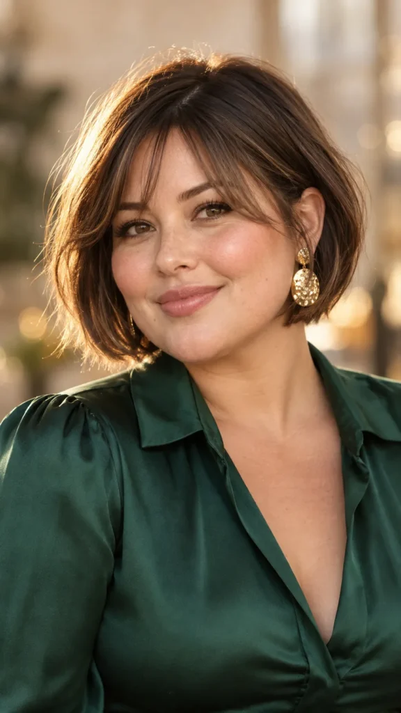 Wispy Bangs with a Cropped Bob for Round Faces